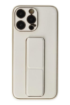 Newface Apple iPhone 13 Pro Kılıf Coco Deri Standlı Kapak - Beyaz