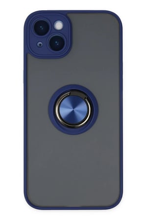 Newface Apple iPhone 14 Kılıf Montreal Yüzüklü Silikon Kapak - Lacivert