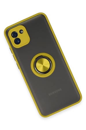 Newface Samsung Galaxy A03 Kılıf Montreal Yüzüklü Silikon Kapak - Sarı