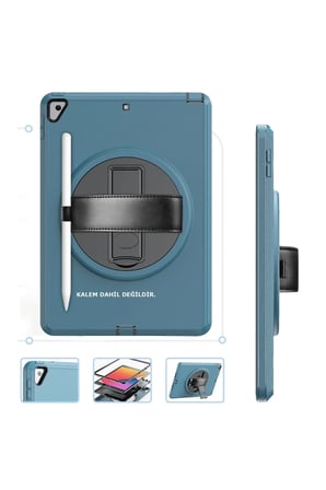 Newface Apple iPad 10.2 (7.nesil) Kılıf Hand Strap Tablet Kılıfı - Turkuaz