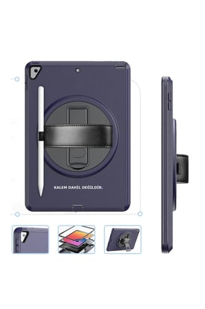Newface Apple iPad 10.2 (7.nesil) Kılıf Hand Strap Tablet Kılıfı - Lacivert