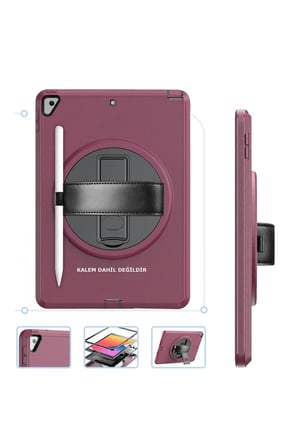 Newface Apple iPad 10.2 (7.nesil) Kılıf Hand Strap Tablet Kılıfı - Mürdüm