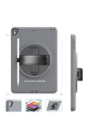 Newface Apple iPad 10.2 (7.nesil) Kılıf Hand Strap Tablet Kılıfı - Gri