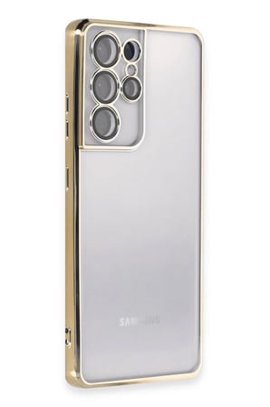 Newface Samsung Galaxy S21 Ultra Kılıf Razer Lensli Silikon - Gold