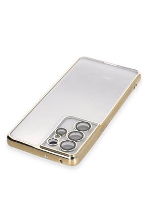 Newface Samsung Galaxy S21 Ultra Kılıf Razer Lensli Silikon - Gold