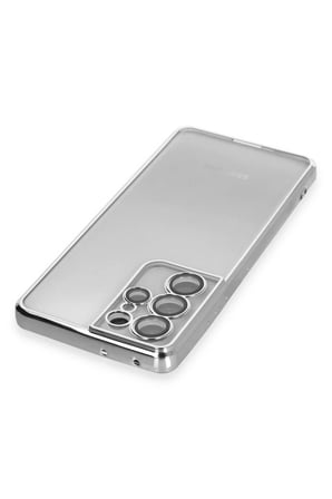 Newface Samsung Galaxy S21 Ultra Kılıf Razer Lensli Silikon - Gümüş