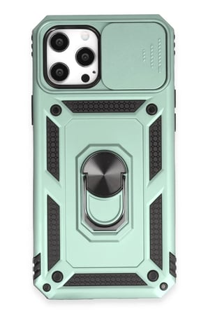Newface Apple iPhone 12 Pro Max Kılıf Pars Lens Yüzüklü Silikon - Yeşil