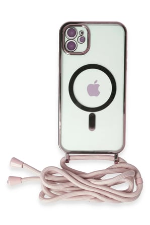 Newface Apple iPhone 11 Kılıf Divo Lazer Askılı Magsafe Kapak - Pembe