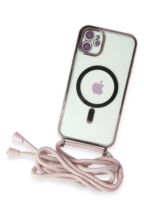 Newface Apple iPhone 11 Kılıf Divo Lazer Askılı Magsafe Kapak - Pembe