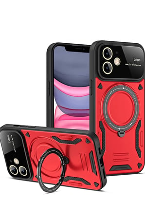 Newface Apple iPhone 11 Kılıf Joy Lens Standlı Kapak - Kırmızı