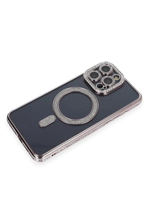 Newface Apple iPhone 14 Pro Kılıf Joke Simli Magneticsafe Kılıf - Gri