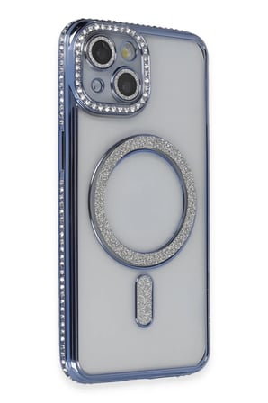 Newface Apple iPhone 13 Kılıf Joke Simli Magneticsafe Kılıf - Mavi