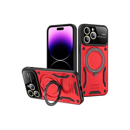 Newface Apple iPhone 16 Pro Max Kılıf Joy Lens Standlı Kapak - Kırmızı