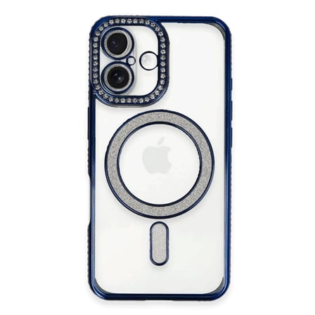 Newface Apple iPhone 16 Kılıf Joke Simli Magneticsafe Kılıf - Lacivert