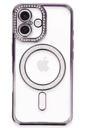 Newface Apple iPhone 16 Plus Kılıf Joke Simli Magneticsafe Kılıf - Derin Mor