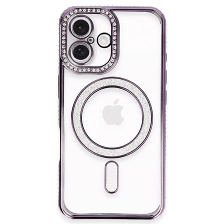 Newface Apple iPhone 16 Plus Kılıf Joke Simli Magneticsafe Kılıf - Derin Mor
