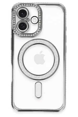 Newface Apple iPhone 16 Plus Kılıf Joke Simli Magneticsafe Kılıf - Gri