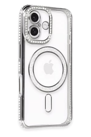 Newface Apple iPhone 16 Plus Kılıf Joke Simli Magneticsafe Kılıf - Gri