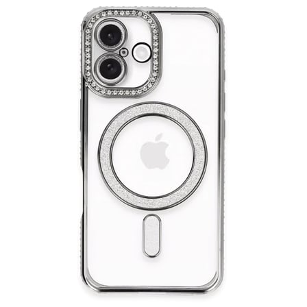 Newface Apple iPhone 16 Plus Kılıf Joke Simli Magneticsafe Kılıf - Gri