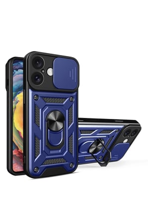 Newface Apple iPhone 16 Kılıf Pars Lens Yüzüklü Silikon - Lacivert