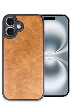 Newface Apple iPhone 16 Plus Kılıf Aras Deri Kapak - Taba