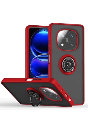 Newface Xiaomi Redmi Note 14 Pro Plus Kılıf Montreal Yüzüklü Silikon Kapak - Kırmızı