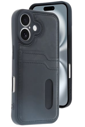 Newface Apple iPhone 16 Kılıf Sara Kartvizitli Deri Kılıf - Siyah