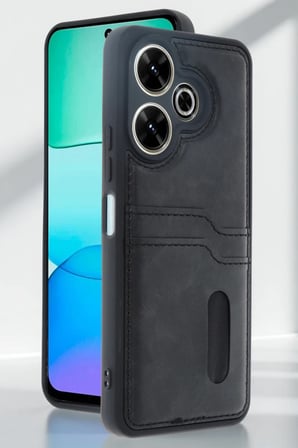 Newface Xiaomi Redmi 13 4G Kılıf Sara Kartvizitli Deri Kılıf - Siyah