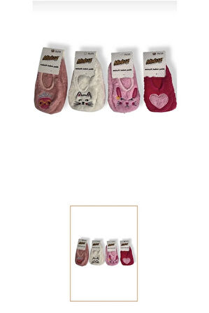 Çocuk peluş patik nakışlı FUŞYA - PEMBE
