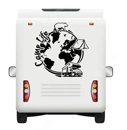 90 x 90 cm Kamp Hayatı Dünya Karavan Sticker. Off Road Çıkartmaları