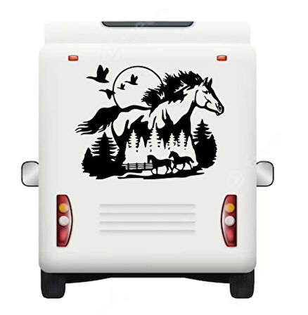 60 x 45 cm Doğa Manzara ve Atlar Karavan Sticker. Off Road Çıkartmaları