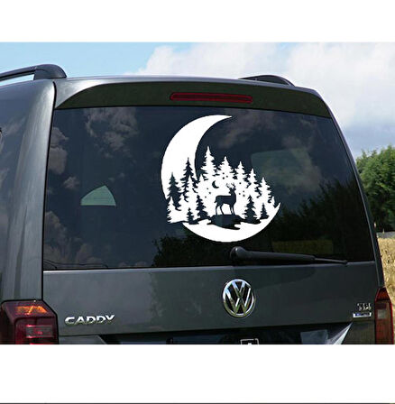90 x 90 cm Ay Manzarası Geyik ve Orman Karavan Sticker. Off Road Çıkartmaları