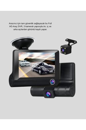 Sayarmarkt Full HD 1080p Araç Kamerası 3'lü 4.0” Ekranlı ve HDR Gece Görüşlü 170° Geniş Açı