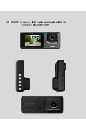Sayarmarkt 3 Kameralı Araç İçi Kamera Kayıt Cihazı 1080P Ön Kamera 2 İnç Ekran Geniş Açı Park Modu
