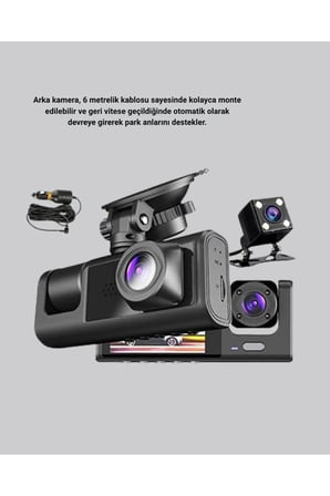 Sayarmarkt Araç İçi Kamera Üç Kameralı Full HD Gece Görüşlü 2 inç IPS Ekranlı 1080P