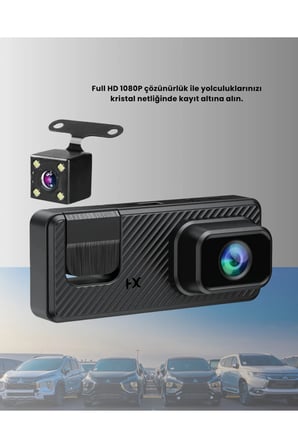 Sayarmarkt 3 Kameralı Araç İçi Kamera Full HD 1080P DVR Kayıt Cihazı Geniş Açı