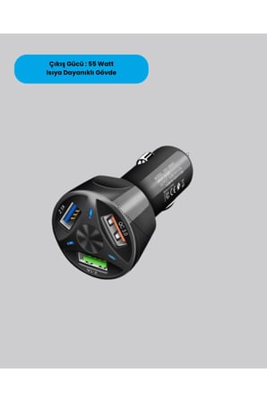 55W Hızlı Araç Şarj Adaptörü Quick Charge 3.0 ve PD Destekli