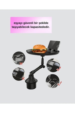 Sayarmarkt Direksiyon Masası Araç Bardaklık Tepsisi Telefon Standlı 360° Döner Geniş Yemek Alanlı