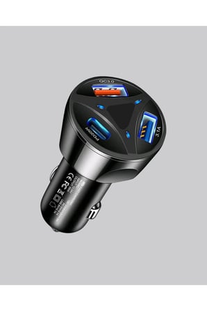 Sayarmarkt 55W Araç Şarjı QC 3.0 PD USB-C Siyah 3 USB Çıkışlı