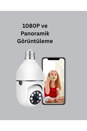 Sayarmarkt Ampul Güvenlik Kamerası Full HD Gece Görüşlü 360 Derece WiFi 200m Görüş Mesafesi