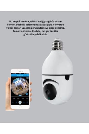 Sayarmarkt Ampul Güvenlik Kamerası Full HD Gece Görüşlü 360 Derece WiFi 200m Görüş Mesafesi