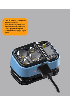 Sayarmarkt Kafa Lambası Üç Renkli LED Type-C Şarjlı Dijital Göstergeli Su Geçirmez