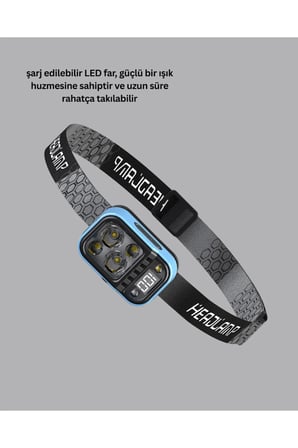 Sayarmarkt Type-C Şarjlı LED Kafa Lambası Güç Göstergeli 53 Modlu Su Geçirmez