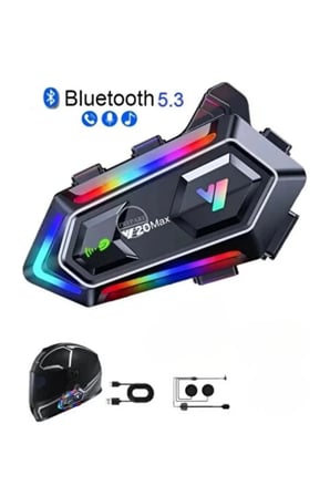 Sayarmarkt V20 Motorsiklet Intercom IPX6 Su Geçirmez 1000m Bağlantı 1000mAh Batarya RGB Işıklı Çok Renkli