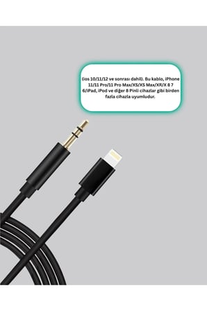 Sayarmarkt Lightning 3.5mm Aux Çevirici Ses Kablosu Siyah 1 Metre