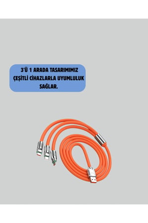 Sayarmarkt 3'ü 1 Arada Şarj Kablosu 120W Hızlı Şarj Veri Aktarımı 1.2 Metre Micro-USB Lightning Type-C