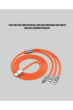 Sayarmarkt 3'ü 1 Arada Şarj Kablosu 120W Hızlı Şarj Veri Aktarımı 1.2 Metre Micro-USB Lightning Type-C