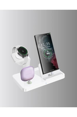 Sayarmarkt Çok Fonksiyonlu Şarj İstasyonu Beyaz Akıllı Telefon Saat Kulaklık Uyumlu