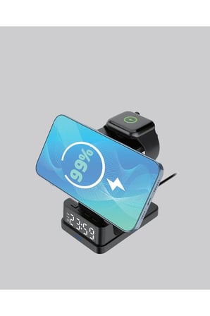 Sayarmarkt Kablosuz Şarjlı Masa Saati Çok Renkli Hızlı Şarj IOS Uyumlu 3 Parlaklık Seviyeli LED
