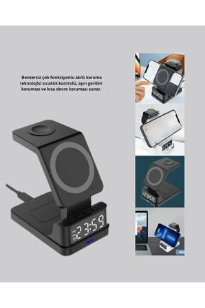Sayarmarkt Kablosuz Şarjlı Masa Saati Çok Renkli Hızlı Şarj IOS Uyumlu 3 Parlaklık Seviyeli LED